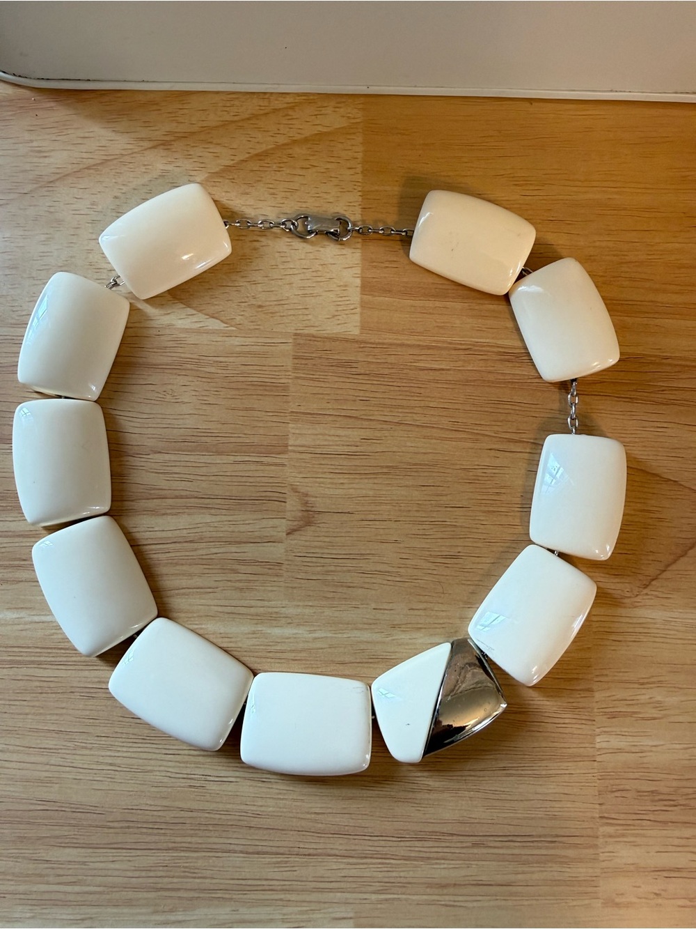 White Statement Bead Necklace by